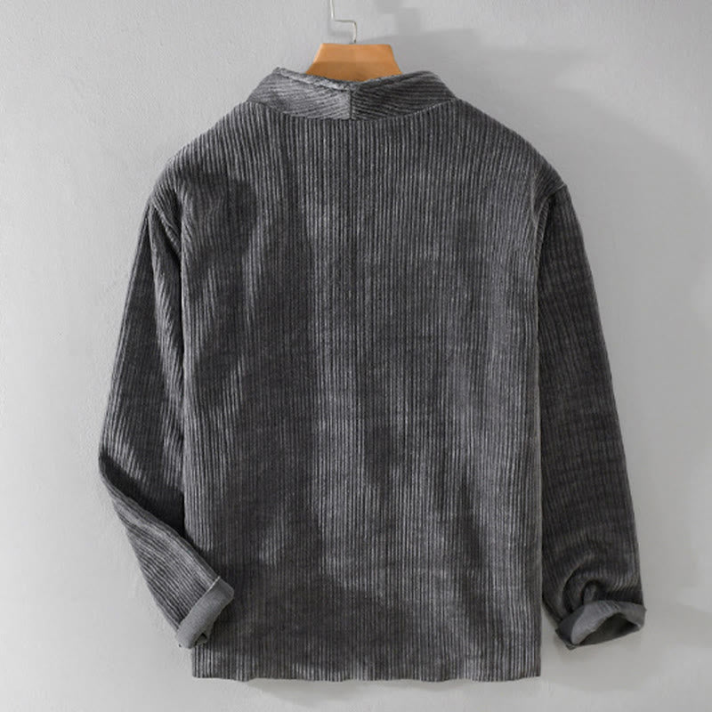 Buddha Stones Commute V-neck Simple Ribbed Texture Design Long Sleeve Men's Jacket - image 2