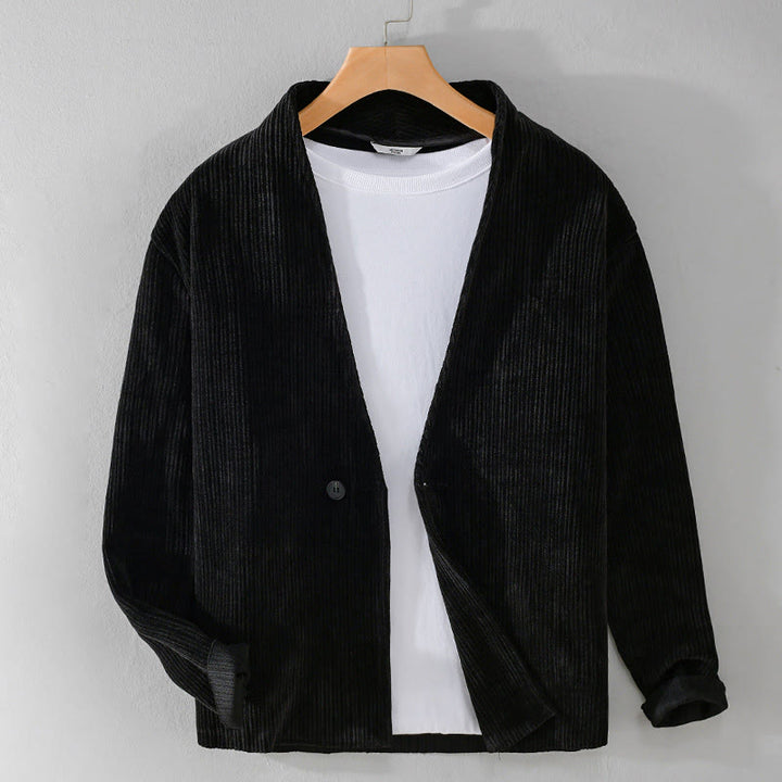 Buddha Stones Commute V-neck Simple Ribbed Texture Design Long Sleeve Men's Jacket - Black - US/UK/AU42,EU52 (3XL) - image 13