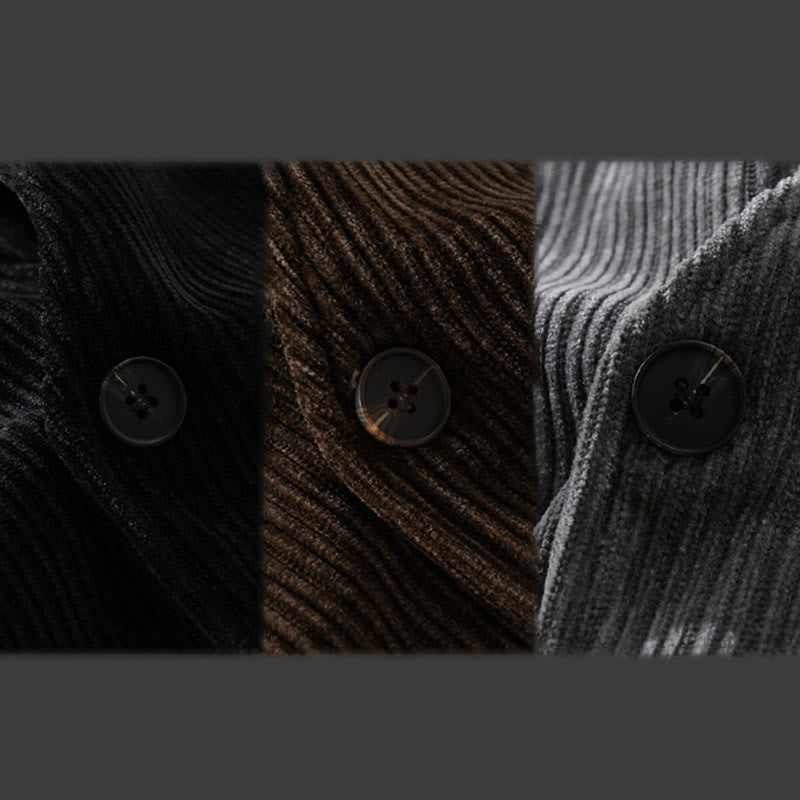 Buddha Stones Commute V-neck Simple Ribbed Texture Design Long Sleeve Men's Jacket - image 22