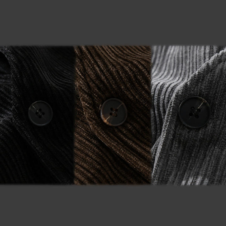 Buddha Stones Commute V-neck Simple Ribbed Texture Design Long Sleeve Men's Jacket - image 22