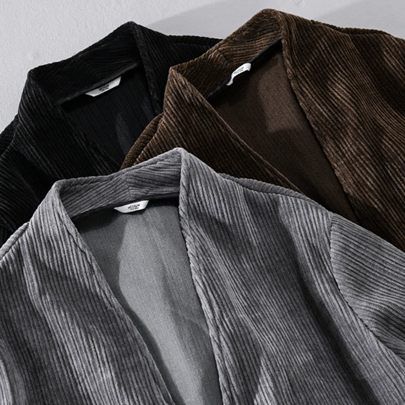 Buddha Stones Commute V-neck Simple Ribbed Texture Design Long Sleeve Men's Jacket - image 19