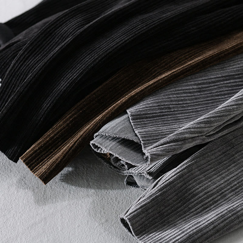 Buddha Stones Commute V-neck Simple Ribbed Texture Design Long Sleeve Men's Jacket - image 21