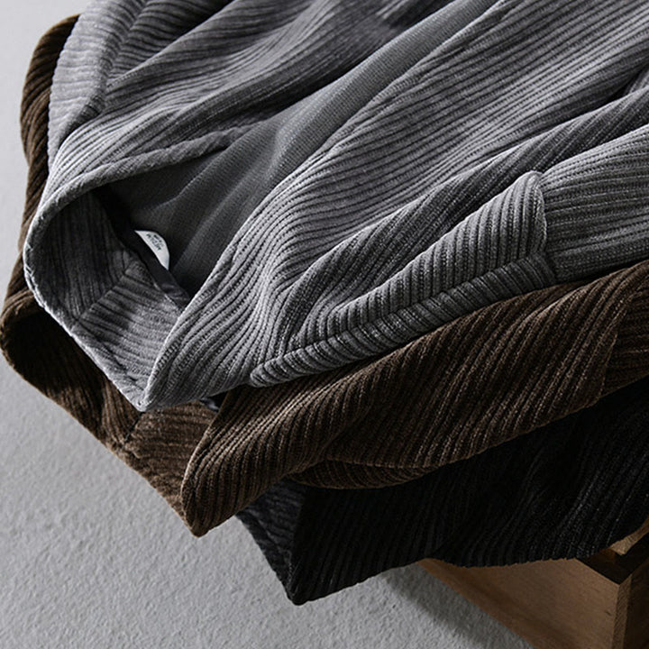 Buddha Stones Commute V-neck Simple Ribbed Texture Design Long Sleeve Men's Jacket - image 20