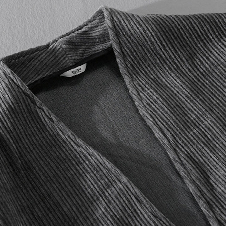 Buddha Stones Commute V-neck Simple Ribbed Texture Design Long Sleeve Men's Jacket - image 3