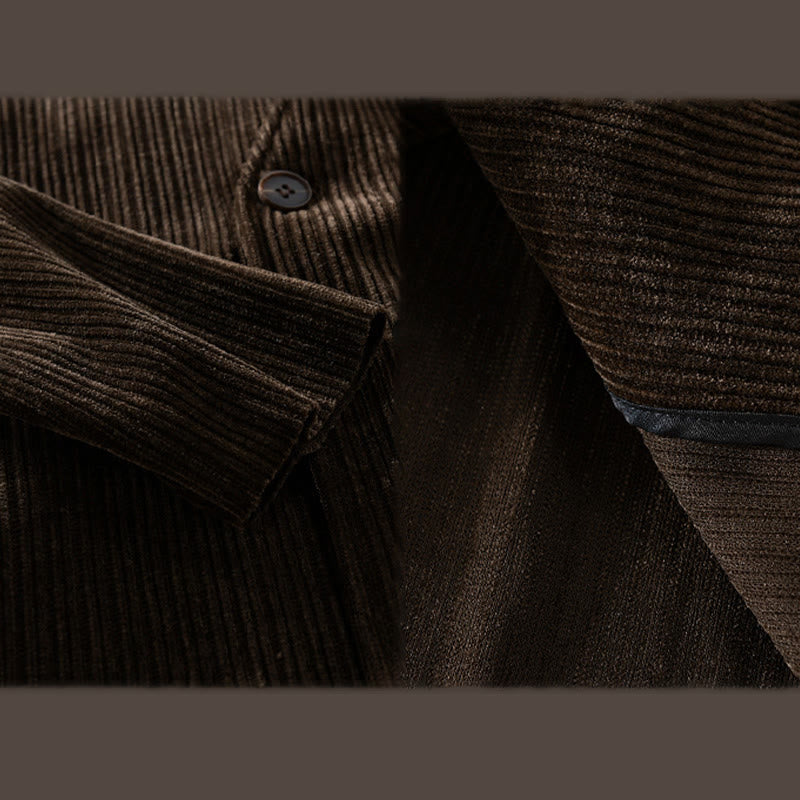 Buddha Stones Commute V-neck Simple Ribbed Texture Design Long Sleeve Men's Jacket - image 11