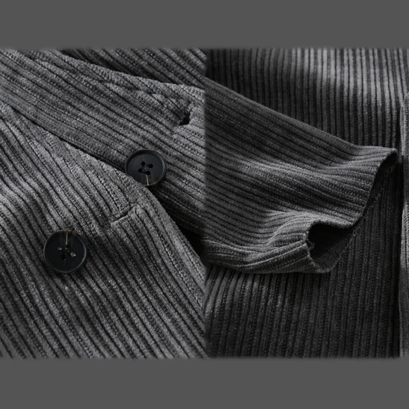 Buddha Stones Commute V-neck Simple Ribbed Texture Design Long Sleeve Men's Jacket - image 6