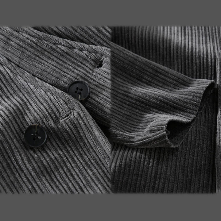 Buddha Stones Commute V-neck Simple Ribbed Texture Design Long Sleeve Men's Jacket - image 6