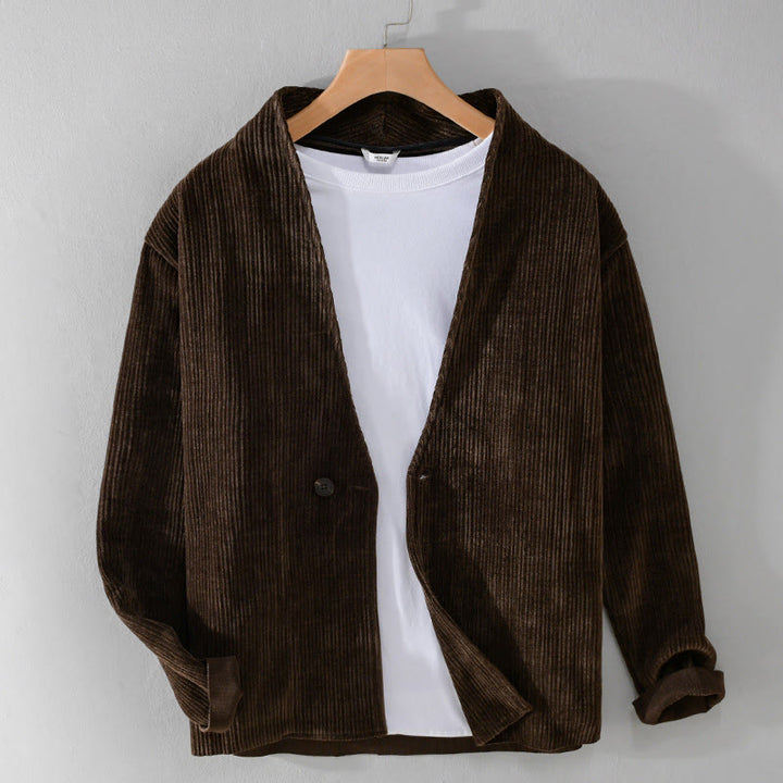 Buddha Stones Commute V-neck Simple Ribbed Texture Design Long Sleeve Men's Jacket - SaddleBrown - US/UK/AU42,EU52 (3XL) - image 7