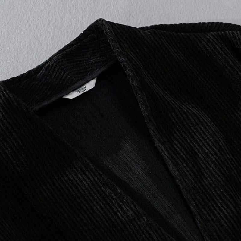 Buddha Stones Commute V-neck Simple Ribbed Texture Design Long Sleeve Men's Jacket - image 15