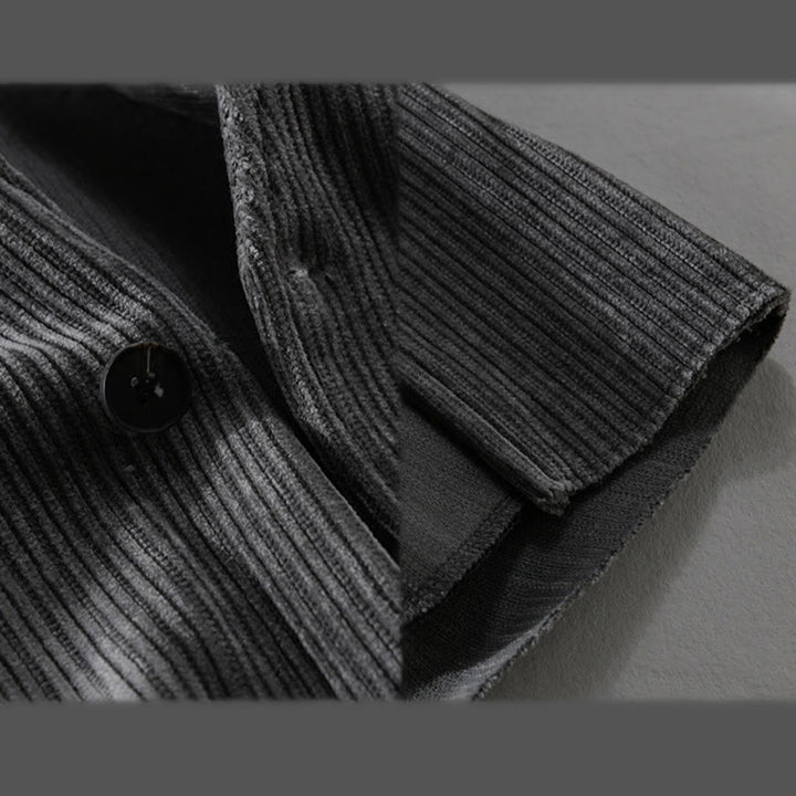 Buddha Stones Commute V-neck Simple Ribbed Texture Design Long Sleeve Men's Jacket - image 4