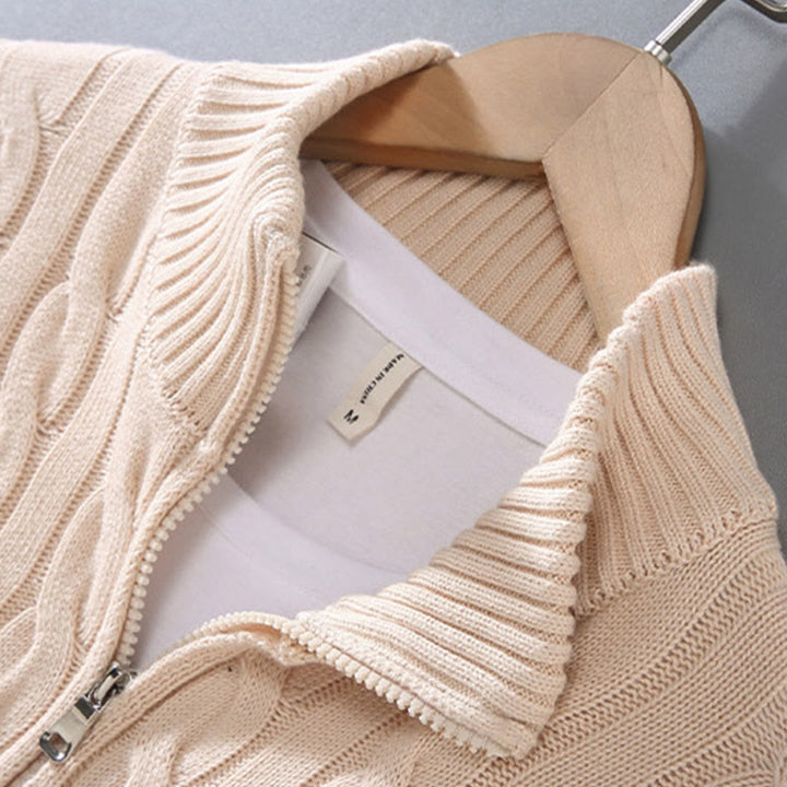 Buddha Stones Winter Textured High Neck Zipper Design Men's Long Sleeve Cotton Sweater - image 7