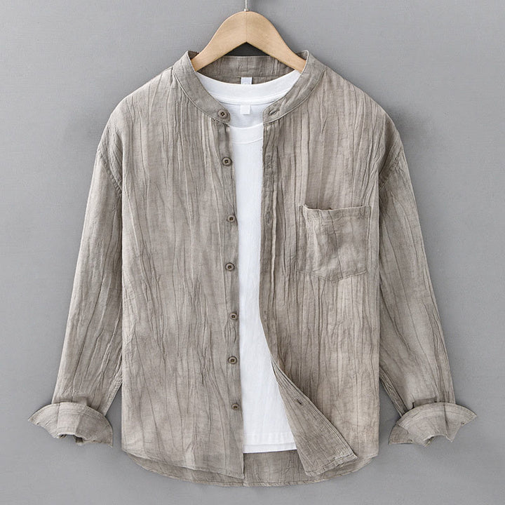 Buddha Stones Solid Long Sleeve Creases Design Buttons Down Ramie Linen Men's Shirts - Linen - US/UK/AU42,EU52 (3XL) - image 9