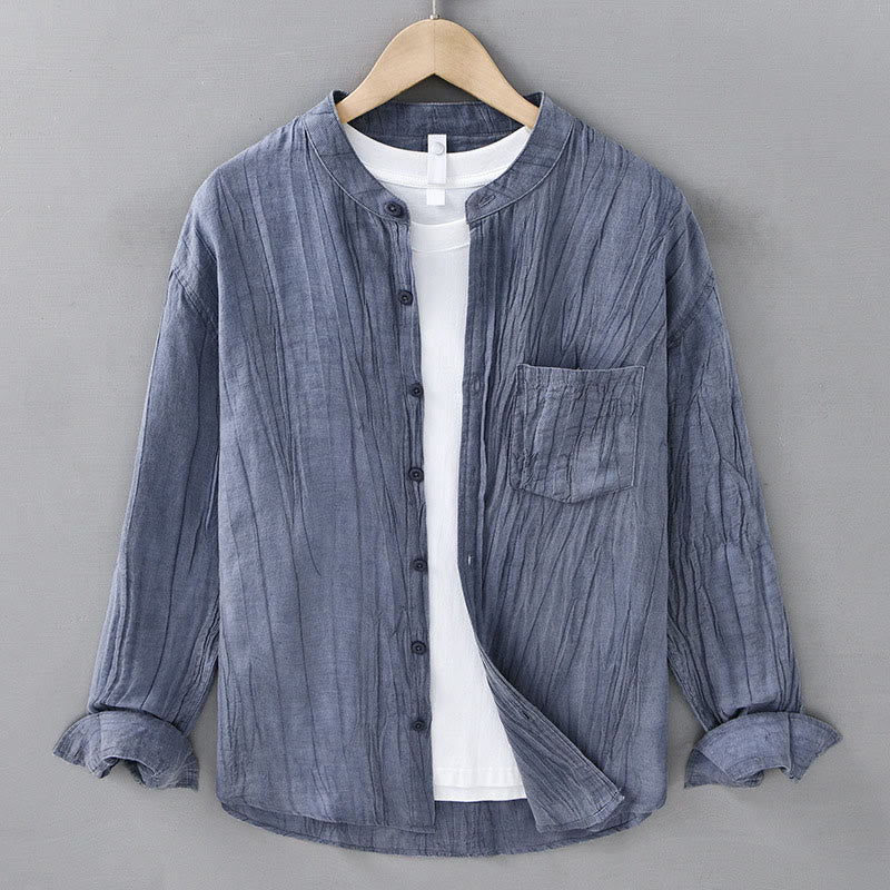 Buddha Stones Solid Long Sleeve Creases Design Buttons Down Ramie Linen Men's Shirts - LightSteelBlue - US/UK/AU42,EU52 (3XL) - image 13