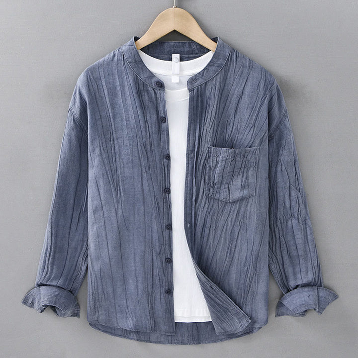 Buddha Stones Solid Long Sleeve Creases Design Buttons Down Ramie Linen Men's Shirts - LightSteelBlue - US/UK/AU42,EU52 (3XL) - image 13