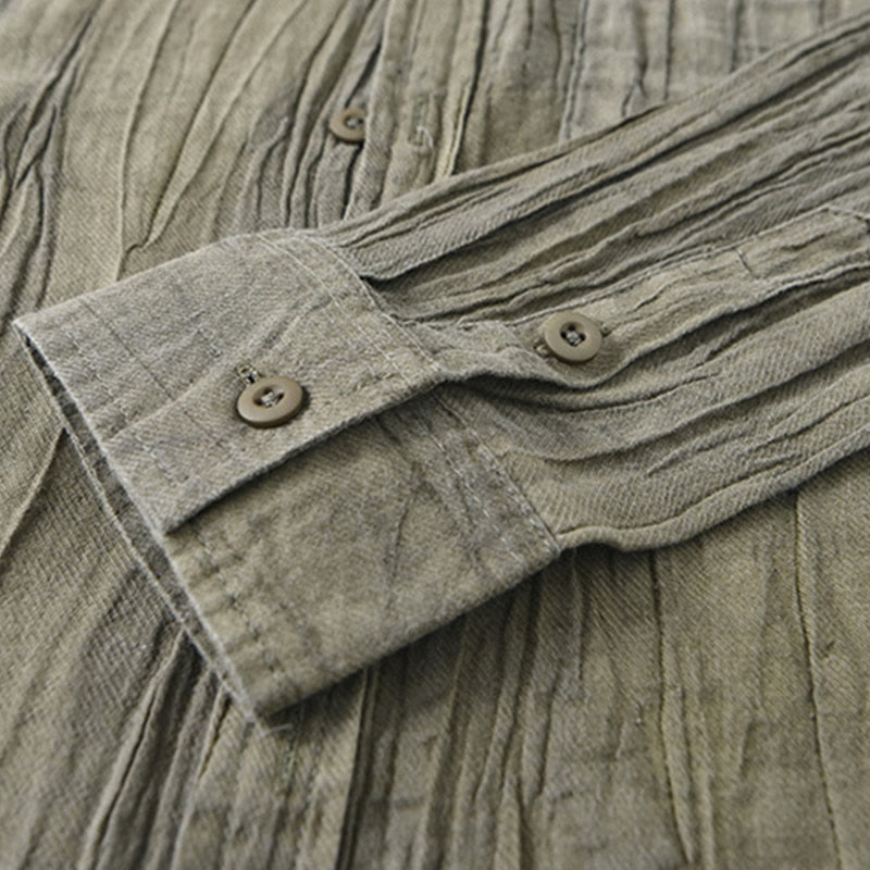 Buddha Stones Solid Long Sleeve Creases Design Buttons Down Ramie Linen Men's Shirts - image 8