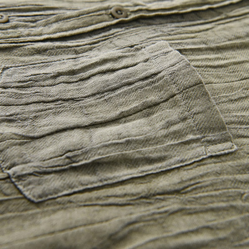 Buddha Stones Solid Long Sleeve Creases Design Buttons Down Ramie Linen Men's Shirts - image 7