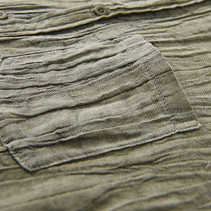 Buddha Stones Solid Long Sleeve Creases Design Buttons Down Ramie Linen Men's Shirts - image 7