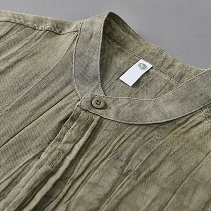 Buddha Stones Solid Long Sleeve Creases Design Buttons Down Ramie Linen Men's Shirts - image 6