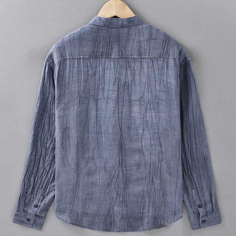 Buddha Stones Solid Long Sleeve Creases Design Buttons Down Ramie Linen Men's Shirts - image 14