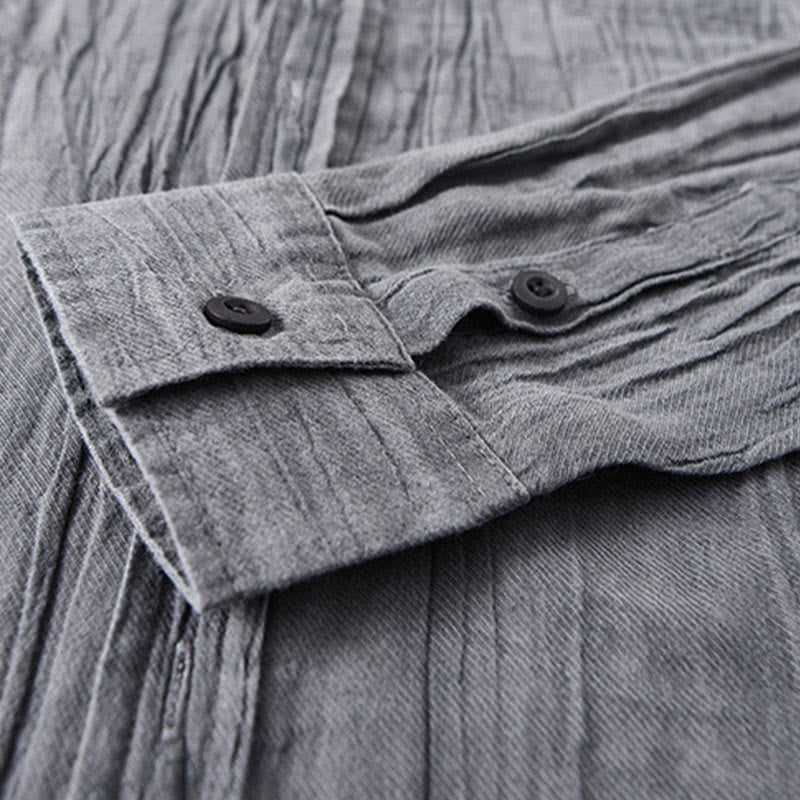 Buddha Stones Solid Long Sleeve Creases Design Buttons Down Ramie Linen Men's Shirts - image 3