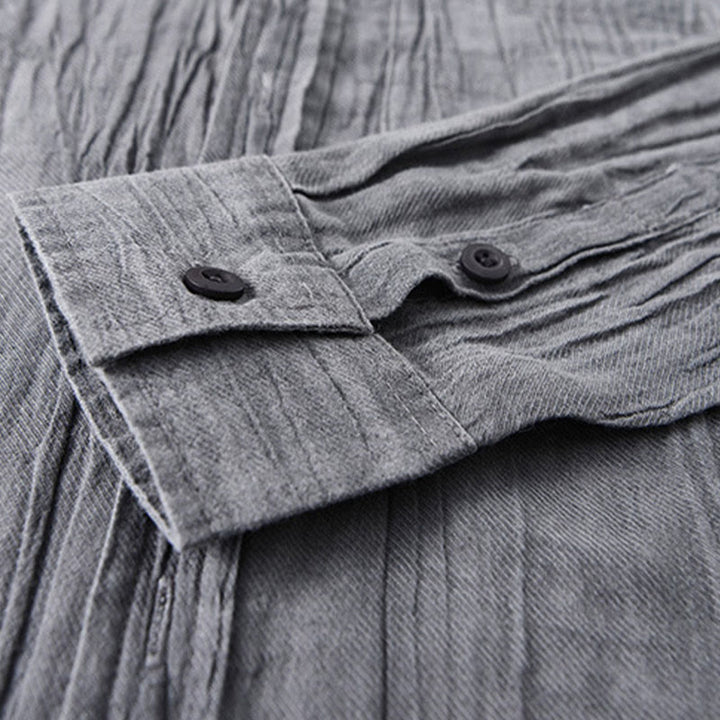 Buddha Stones Solid Long Sleeve Creases Design Buttons Down Ramie Linen Men's Shirts - image 3