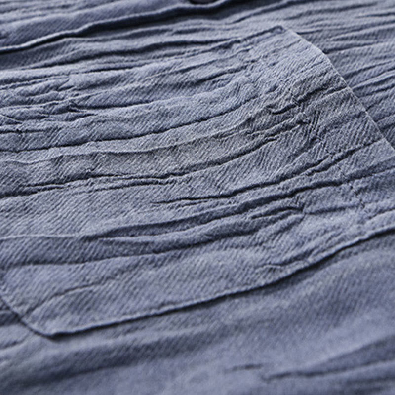 Buddha Stones Solid Long Sleeve Creases Design Buttons Down Ramie Linen Men's Shirts - image 16