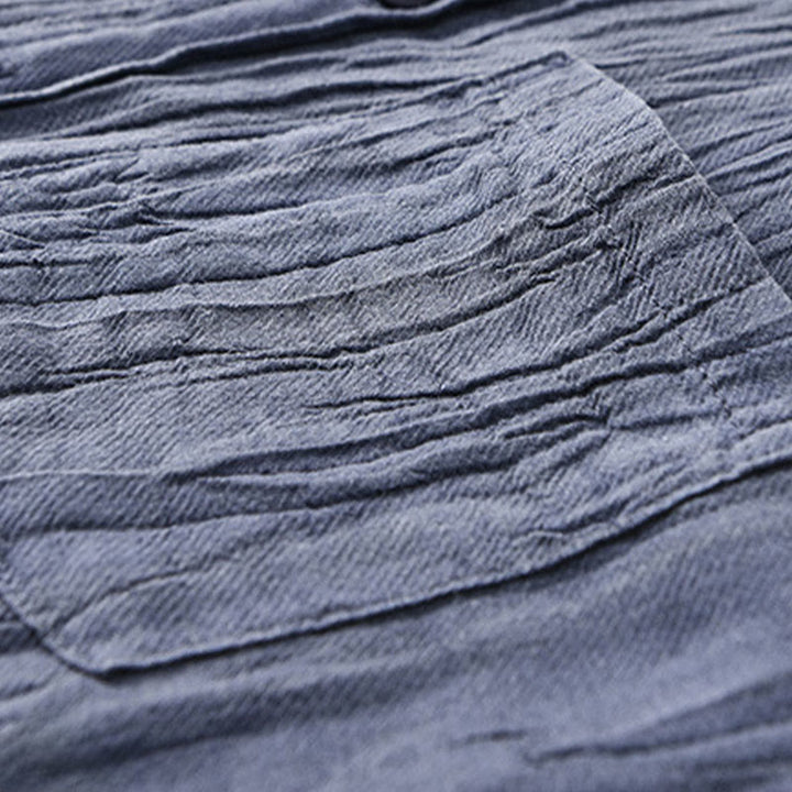 Buddha Stones Solid Long Sleeve Creases Design Buttons Down Ramie Linen Men's Shirts - image 16