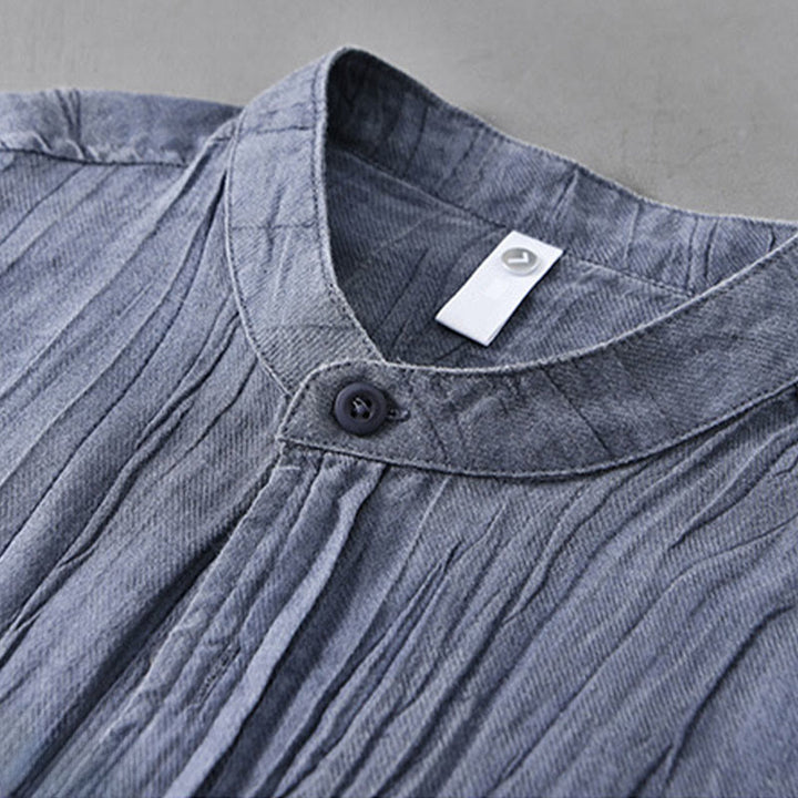 Buddha Stones Solid Long Sleeve Creases Design Buttons Down Ramie Linen Men's Shirts - image 15