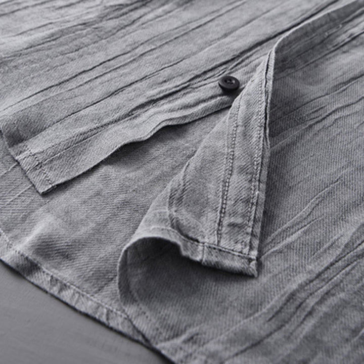 Buddha Stones Solid Long Sleeve Creases Design Buttons Down Ramie Linen Men's Shirts - image 4