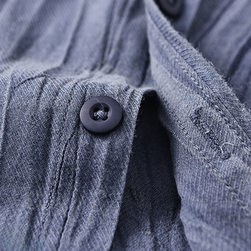 Buddha Stones Solid Long Sleeve Creases Design Buttons Down Ramie Linen Men's Shirts - image 17