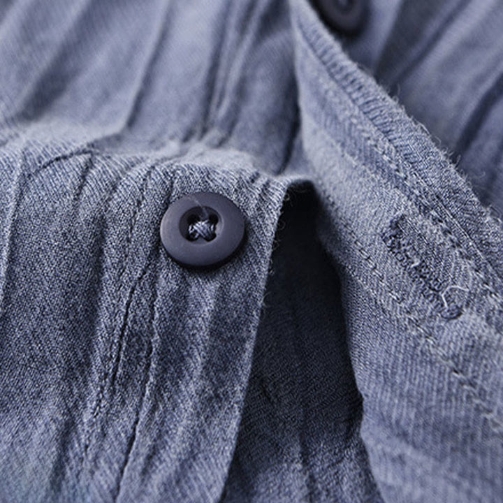 Buddha Stones Solid Long Sleeve Creases Design Buttons Down Ramie Linen Men's Shirts - image 17