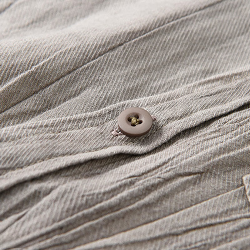 Buddha Stones Solid Long Sleeve Stand Collar Wrinkles Button Down Ramie Linen Men's Shirts - image 15