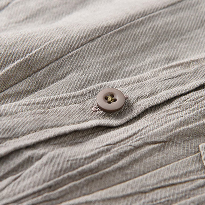 Buddha Stones Solid Long Sleeve Stand Collar Wrinkles Button Down Ramie Linen Men's Shirts - image 15