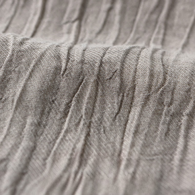 Buddha Stones Solid Long Sleeve Stand Collar Wrinkles Button Down Ramie Linen Men's Shirts - image 18