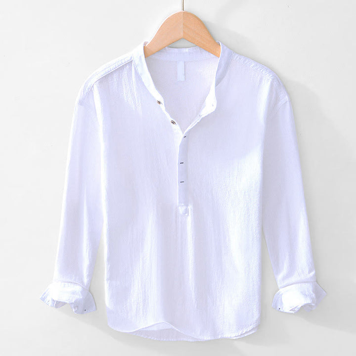 Buddha Stones Spring Fall Solid Long Sleeve Half Button Cotton Men's Shirts - White - US/UK/AU44,EU54 (4XL) - image 1