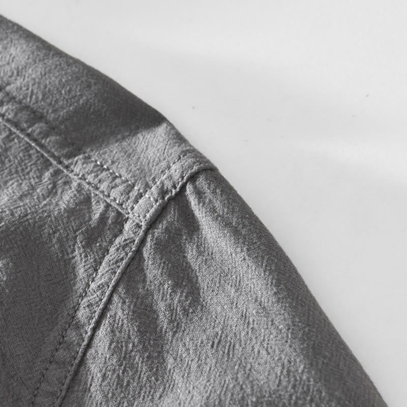 Buddha Stones Spring Fall Solid Long Sleeve Half Button Cotton Men's Shirts - image 16