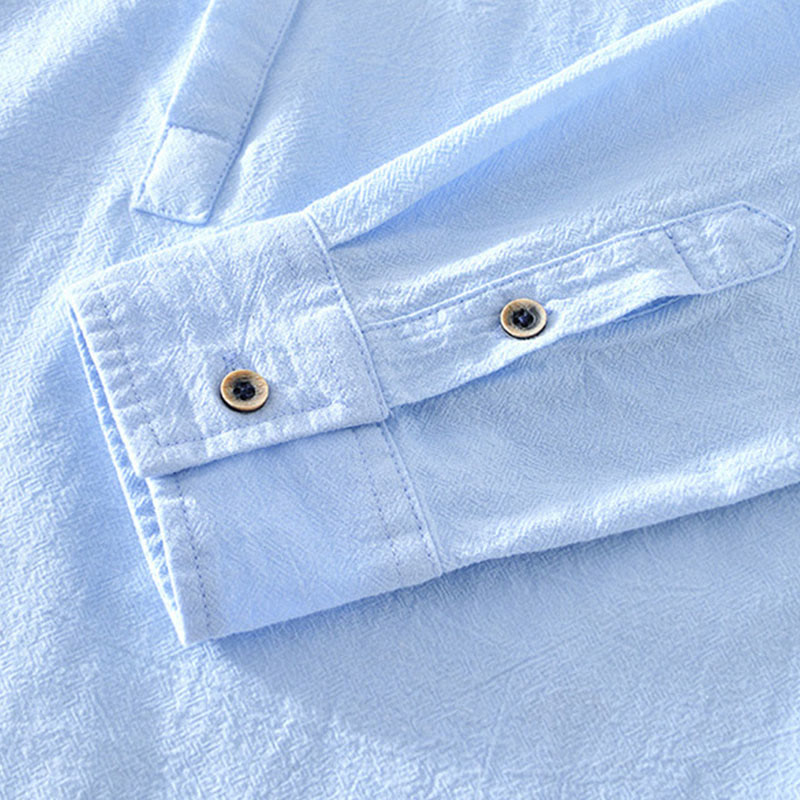 Buddha Stones Spring Fall Solid Long Sleeve Half Button Cotton Men's Shirts - image 21