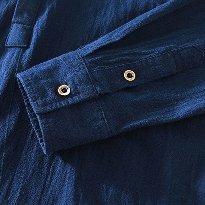 Buddha Stones Spring Fall Solid Long Sleeve Half Button Cotton Men's Shirts - image 20