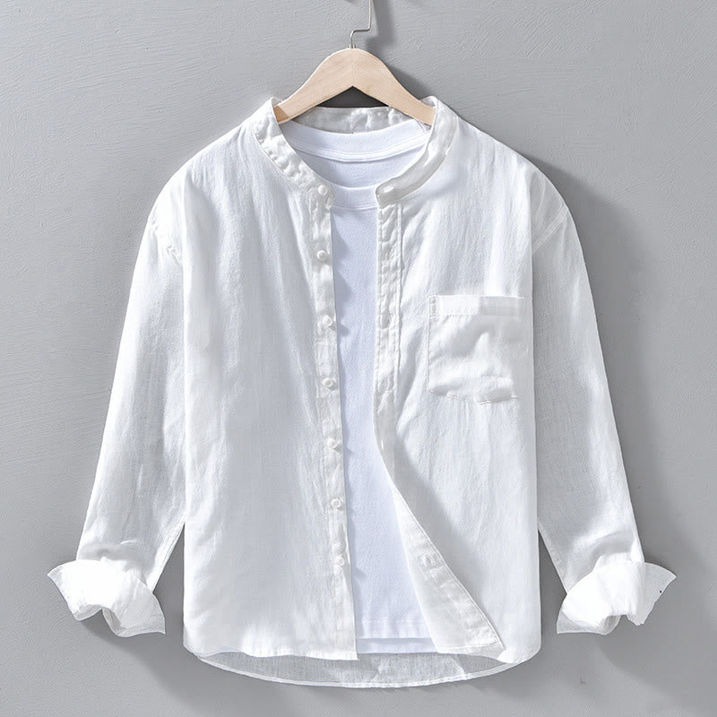 Buddha Stones Simple Fall Long Sleeve Buttons Design Linen Men's Shirts - White - US/UK/AU42,EU52 (3XL) - image 9