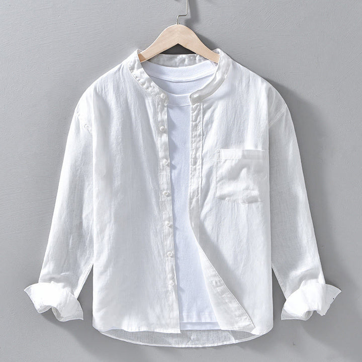 Buddha Stones Simple Fall Long Sleeve Buttons Design Linen Men's Shirts - White - US/UK/AU42,EU52 (3XL) - image 9