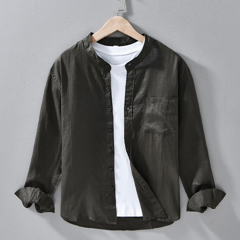 Buddha Stones Simple Fall Long Sleeve Buttons Design Linen Men's Shirts - DarkSlateGray - US/UK/AU42,EU52 (3XL) - image 18