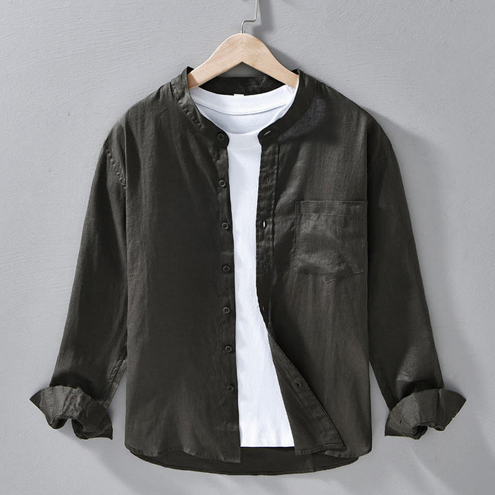 Buddha Stones Simple Fall Long Sleeve Buttons Design Linen Men's Shirts - DarkSlateGray - US/UK/AU42,EU52 (3XL) - image 18