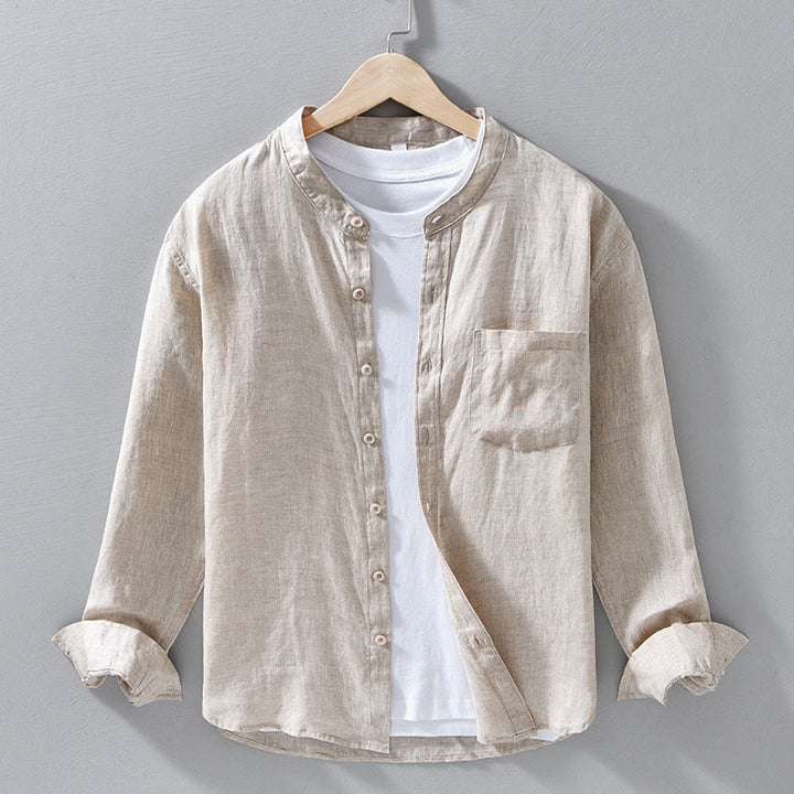 Buddha Stones Simple Fall Long Sleeve Buttons Design Linen Men's Shirts - Linen - US/UK/AU42,EU52 (3XL) - image 0