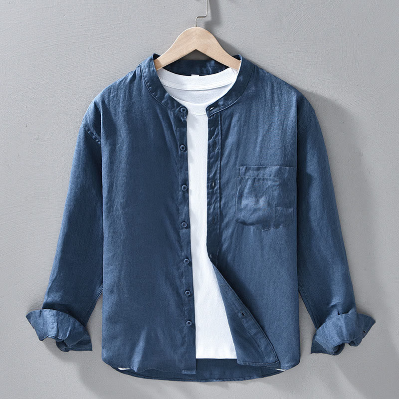 Buddha Stones Simple Fall Long Sleeve Buttons Design Linen Men's Shirts - SteelBlue - US/UK/AU42,EU52 (3XL) - image 15