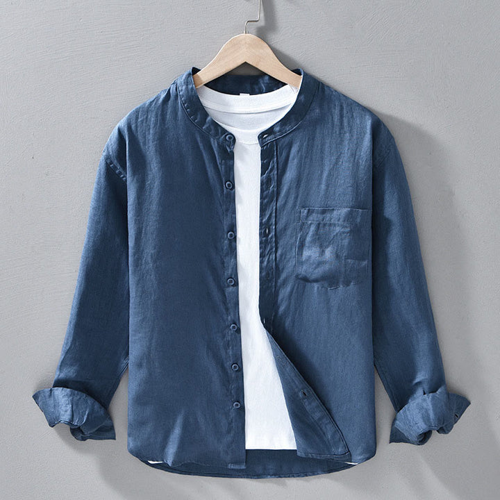 Buddha Stones Simple Fall Long Sleeve Buttons Design Linen Men's Shirts - SteelBlue - US/UK/AU42,EU52 (3XL) - image 15