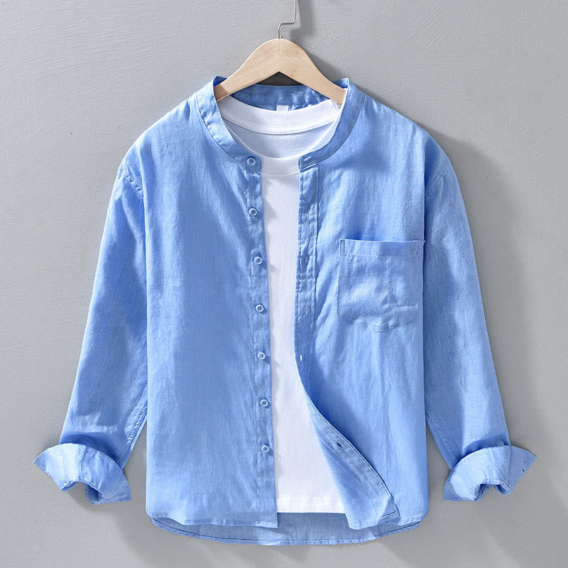 Buddha Stones Simple Fall Long Sleeve Buttons Design Linen Men's Shirts - LightSkyBlue - US/UK/AU42,EU52 (3XL) - image 12