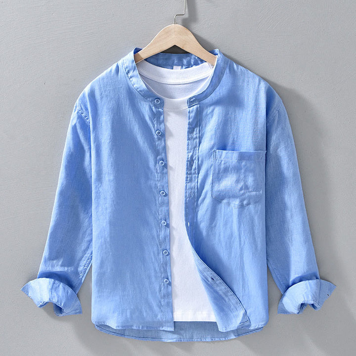 Buddha Stones Simple Fall Long Sleeve Buttons Design Linen Men's Shirts - LightSkyBlue - US/UK/AU42,EU52 (3XL) - image 12