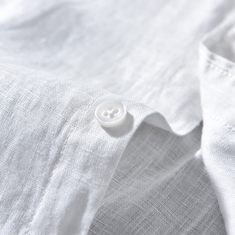 Buddha Stones Simple Fall Long Sleeve Buttons Design Linen Men's Shirts - image 11