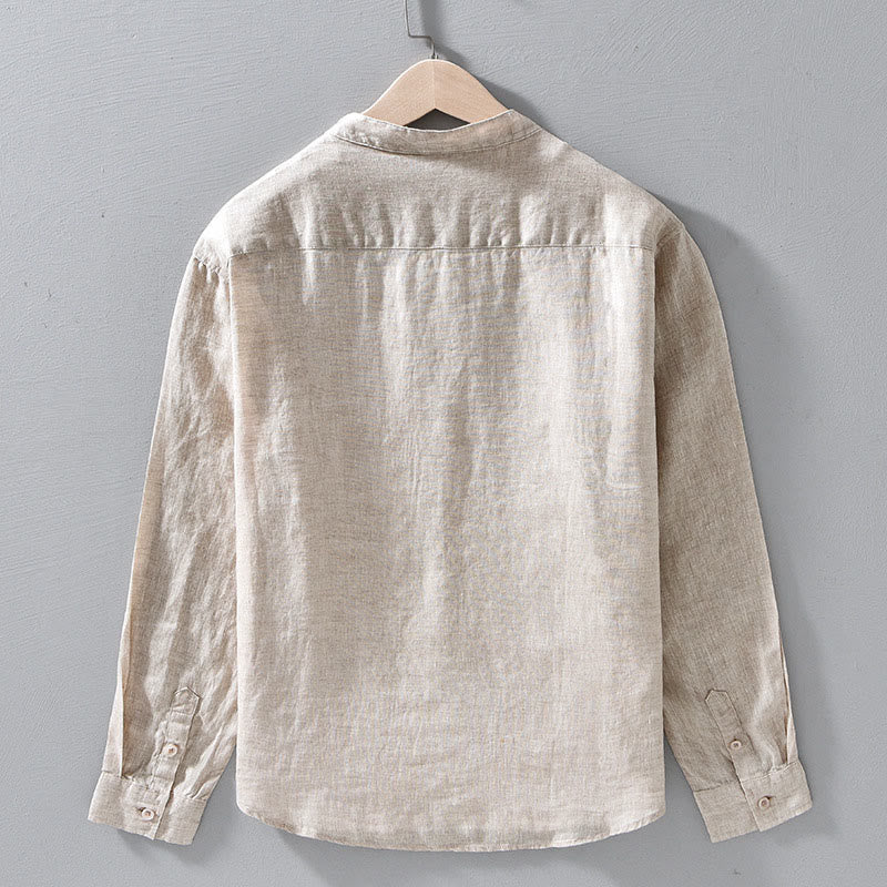 Buddha Stones Simple Fall Long Sleeve Buttons Design Linen Men's Shirts - image 2