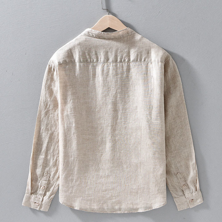 Buddha Stones Simple Fall Long Sleeve Buttons Design Linen Men's Shirts - image 2